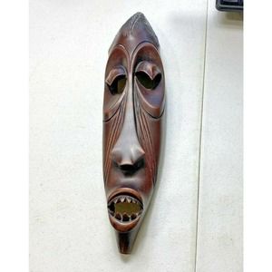 Dark Brown Wood Carved African Tribal Mask Signed Mahungu 15 x 3.5"